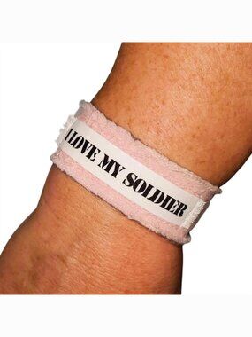 I Love My Soldier Pink Bracelet Cuff Military Wife Girlfriend Mom Fiance Gift